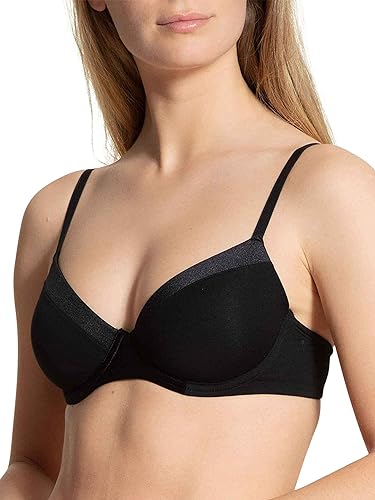 Calida Damski biustonosz Cate Triangle bez fiszbin, z satynowymi zaślepkami i indywidualnie regulowanymi ramiączkami, czarny, 85B