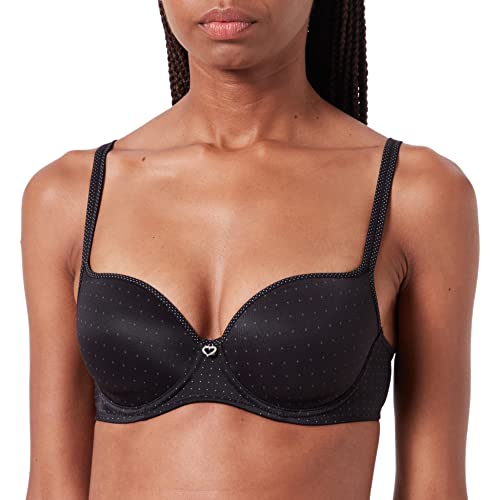 Selene Damski biustonosz Francesca, miseczki wyściełane pianką, z fiszbinami, czarny, 75B