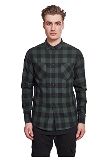 Urban Classics Męska koszula flanelowa z długim rękawem, górna część dla mężczyzn z kieszeniami na piersi, dostępna w wielu wariantach kolorystycznych, rozmiary XS-5XL, Blk/Forest, 3XL