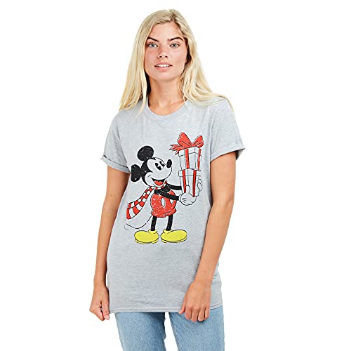 Disney Damska koszulka Mickey Christmas, szary (Grey Heather Hgy), S