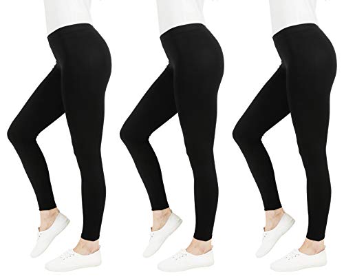 Fm London Panie Casual Legginsy, Czarny XL, 3 Sztuki