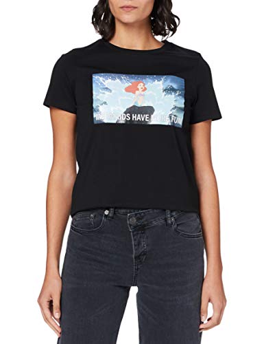 ONLY Onldisney Life Reg S/S Top Box JRS T-Shirt damski, Czarny/nadruk: syreny, L