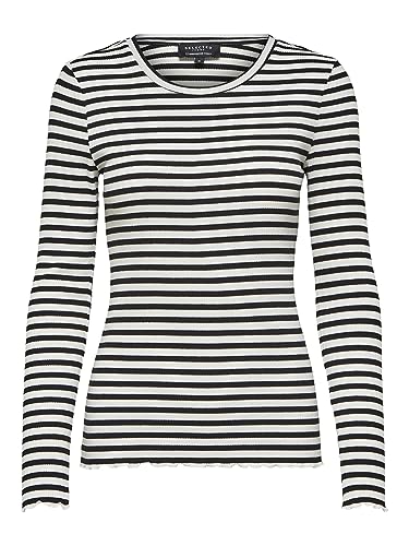 SELECTED FEMME Damska koszulka z długim rękawem w paski, czarny/biały, S