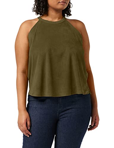 Urban Classics Top damski top peached rib wiązany na szyi top sportowy top, zielony (Olive 00176), XS