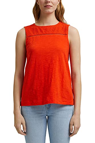 ESPRIT Tank top z koronką szydełkową, pomarańczowy czerwony, S