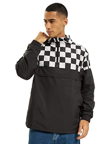 Urban Classics Męska kurtka przeciwwiatrowa z wzorem szachownicy, Check Pull Over Jacket, czarny (Blk/Chess 01713), M