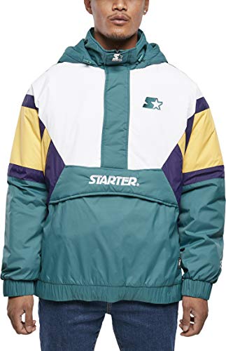 STARTER BLACK LABEL Męska kurtka przeciwwiatrowa z zamkiem błyskawicznym w stylu retro, Retro Green/Wht/By/S Prpl, XXL