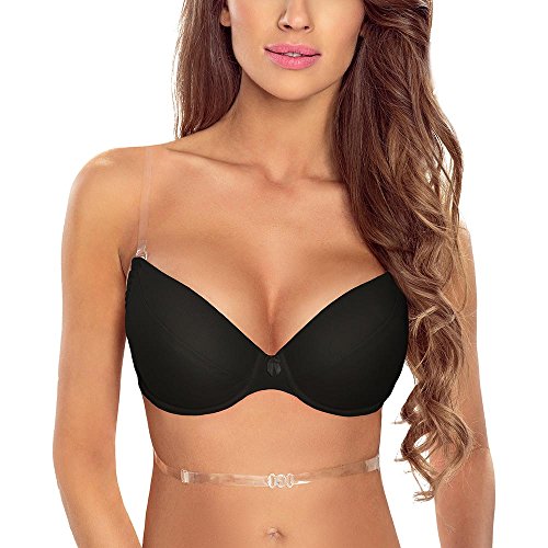 Vivisence1035 Biustonosz Push-Up Specjalistyczny Silikonowe Regulowane Ramiączka, Czarny,80D