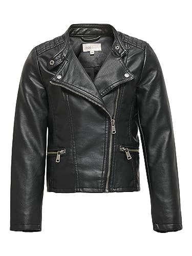 ONLY Dziewczęca kurtka ze sztucznej skóry Biker, czarny, 6 Lata