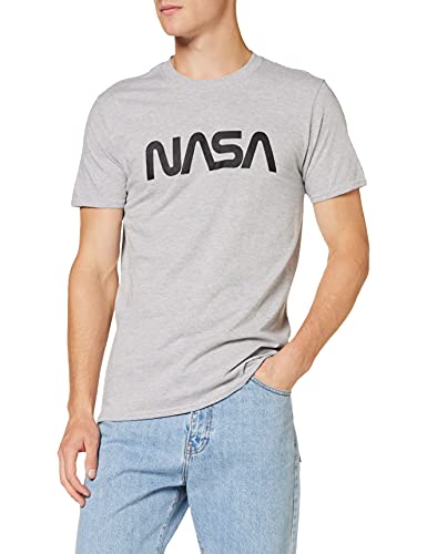Brands In Limited Męski T-shirt NASA nowoczesny z logo, Szary (sportowy szary szarość), M