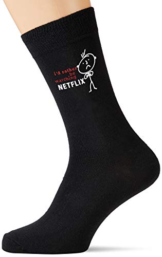 60 Second Makeover limitowane męskie 'I'd Rather be Watching' Netflix czarne skarpety na łydki Dzień Ojca tata mąż chłopak wujek dziadek prezent