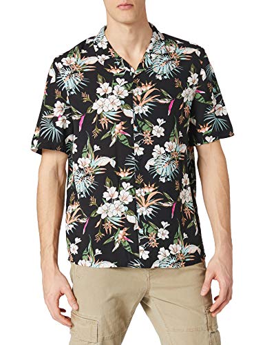 Urban Classics Męska koszula z wiskozy AOP Resort, koszula hawajska z nadrukiem kwiatowym i wywiniętym kołnierzem dla mężczyzn, rozmiary S-5XL, Blacktropical, 3XL
