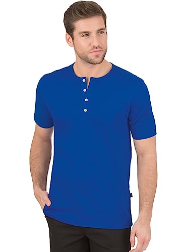 Trigema T-shirt męski z zapięciem na guziki Deluxe bawełna, Royal, S