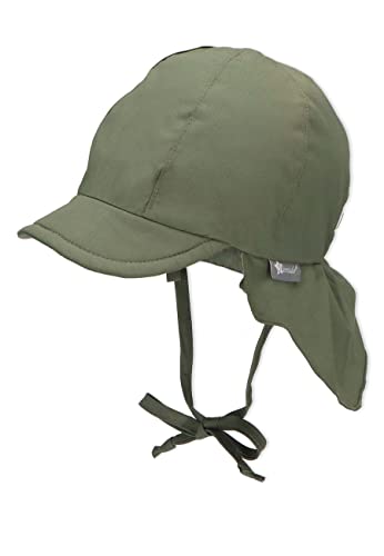 Sterntaler Unisex czapka z daszkiem z ochroną karku i tasiemkami do wiązania, ciemnozielony, 47