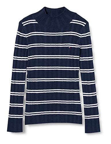 Tommy Hilfiger Damski sweter z golfem w paski pointelle