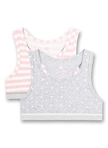 Sanetta Bustier dziewczęcy w dwupaku szary sportowy biustonosz, jasnoszary melanż, 152 cm