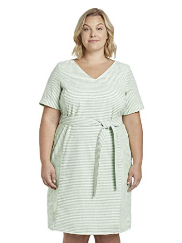 TOM TAILOR MY TRUE ME Damski Sukienka w paski z paskiem do wiązania w talii 1018817, 22780 - Light Green White Stripe, 48 Duże rozmiary