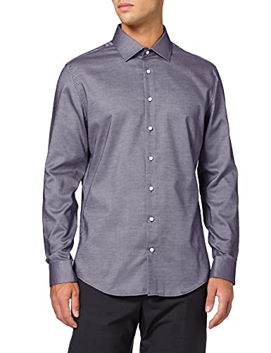 Jedwabna koszula męska biznesowa – jednokolorowa, elegancka koszula z dodatkowym komfortem noszenia i kołnierzem typu Kent – krój slim fit – długi rękaw – 100% bawełna