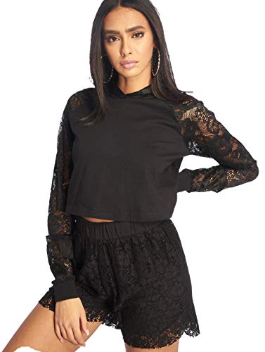 Urban Classics Damska bluza z kapturem Ladies Short Laces Hoody z kapturem, czarny (Black 00007), XS