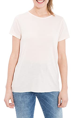 Queen Kerosin Damska koszulka Basic z mieszanki wiskozy, okrągły dekolt, krótki rękaw, haftowane logo, podkreślająca figurę, styl vintage, nude, S