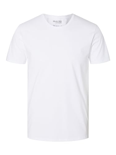 SLHNEWPIMA koszulka męska Selected Basic, jednokolorowa, okrągły dekolt, krótki rękaw, dżersej, rozciągliwa bawełna, Bright White, L