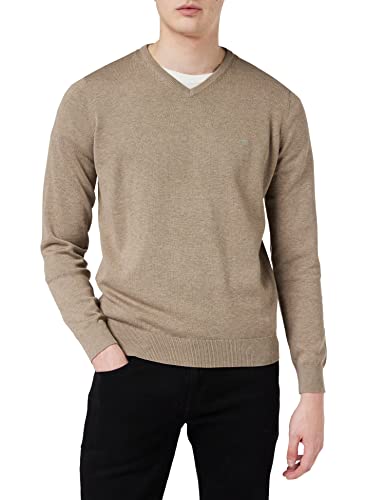 Fynch Hatton Sweter męski, sweter z dekoltem w serek, Beżowy (taupe 845), S