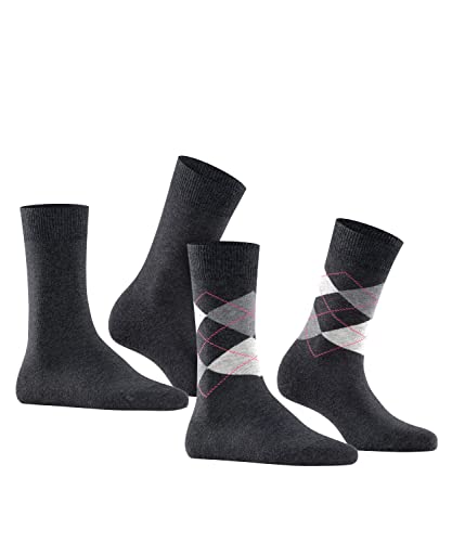 Burlington Kobiety Skarpety Everyday Mix 2-Pack W SO Bawełna z wzorem 2 Pak, Szary (Anthracite Melange 3081), 36-41
