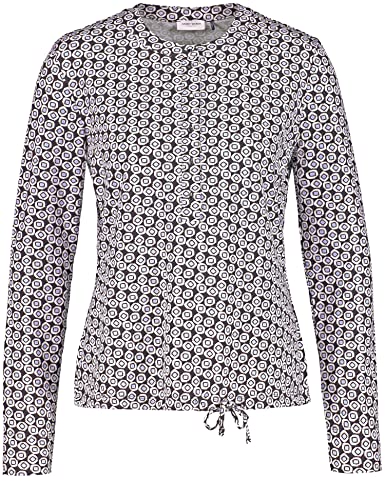 Gerry Weber Koszulka damska z długim rękawem z nadrukiem w paski EcoVero z długim rękawem koszulka z rękawami 1/1 ze wzorem, Dark Navy Bleu nadruk, 44
