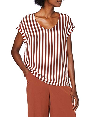 TOM TAILOR Denim Damski Wzorzysta bluzka tunika z krótkim rękawem 1020980, 24350 - Rust White Vertical Stripe, S