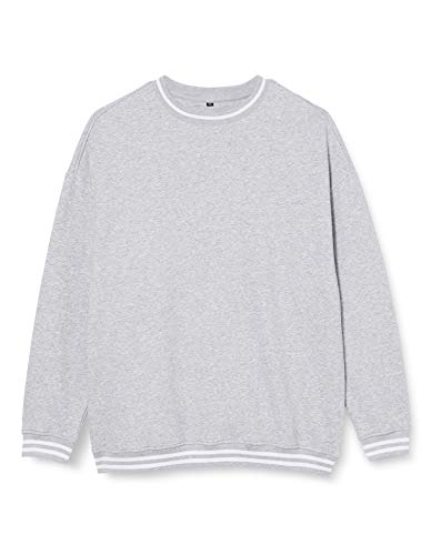 Build Your Brand Męska bluza College Crew, sweter dla mężczyzn z paskami na mankietach, dostępny w 3 kolorach, rozmiary S-5XL, Heather Grey/White, S