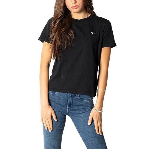 Tommy Jeans Tjw Regular Jersey T-shirt damski z dekoltem w serek, Czarny, M