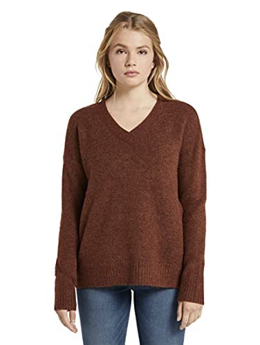 TOM TAILOR Denim sweter damski z dekoltem w serek, 24579 - Rust Orange Melange, S