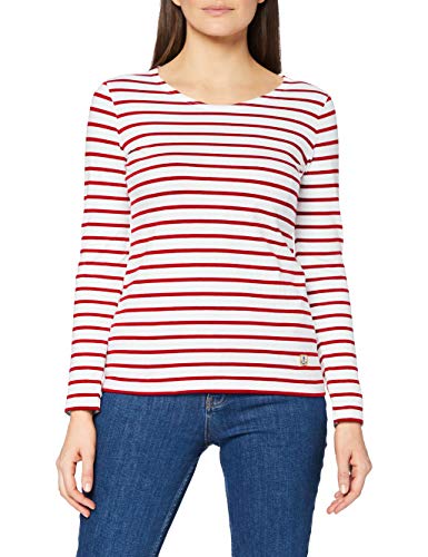 Armor Lux Damska bluzka z długim rękawem Marinière Plozévet Femme, Wielokolorowa (320 blanc/Braise 320), 36 (Producent Rozmiar:1)