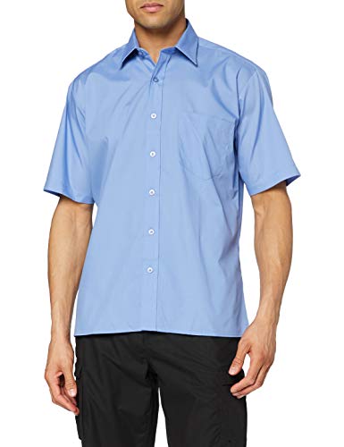 Premier Workwear Męska koszula biznesowa Poplin Short Sleeve Shirt, niebieski (Mid Blue)., S