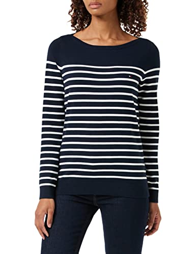 Tommy Hilfiger Damski sweter z dzianiny Heritage Boat Neck Sweater, Midnight/Classic .White, XL
