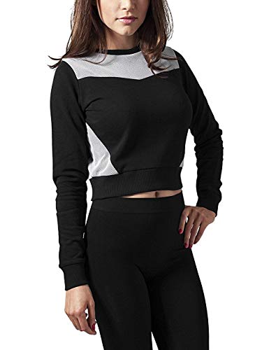 Urban Classics Bluza damska z kapturem Cropped Mesh Terry Crew, różnokolorowy (blk/wht 50), M