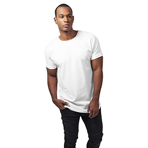 Urban Classics Męski T-shirt Long Shaped Turnup Tee, T-shirt dla mężczyzn, dłuższy krój, dostępny w wielu wariantach kolorystycznych, rozmiary XS-5XL, biały, L