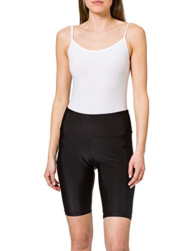Urban Classics Damskie spodenki kolarskie z wysokim stanem Shiny Rib Cycle Shorts, krótkie legginsy do kolan, spodnie sportowe dla kobiet, rozmiary XS - 5XL, czarny, XS