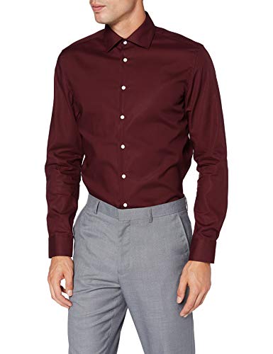 Seidensticker Męska koszula biznesowa – niewymagająca prasowania, wąska koszula – krój slim fit – długi rękaw – kołnierz B.D. – 100% bawełna, bordowy, 42