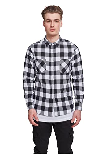Urban Classics Męska koszula flanelowa w kratkę, z długim rękawem, górna część dla mężczyzn z kieszeniami na piersi, dostępna w wielu wariantach kolorystycznych, rozmiary XS-5XL, Blk/Wht, L