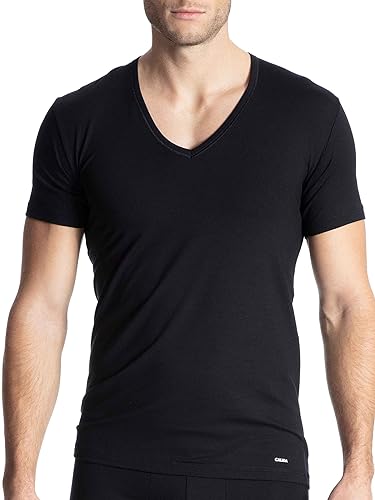 CALIDA Męski T-Shirt Cotton Code z dekoltem w serek, czarny, 52-54