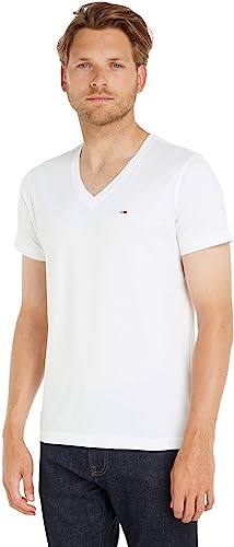 Tommy Jeans Męski T-shirt z krótkim rękawem TJM Original dekolt w serek, CLASSIC WHITE, L