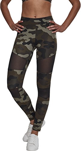 Urban Classics Damskie damskie legginsy Camo Tech, wygodne spodnie sportowe, elastyczne spodnie treningowe z militarnym nadrukiem i wstawkami z siatki, regularny krój skinny fit, WoodCamo/Czarny, 5XL