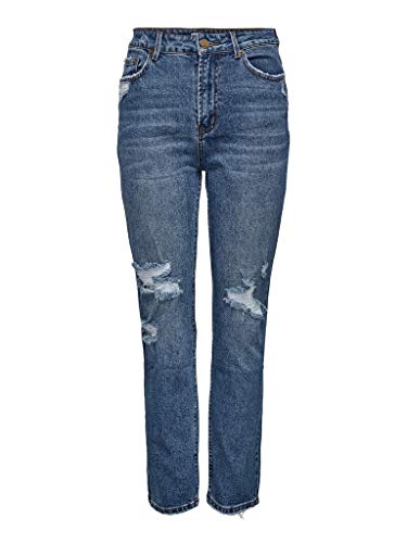 ONLY Dżinsy damskie o prostym kroju Onlemily Life HW Destroyed, niebieski (medium blue denim), 31W / 34L