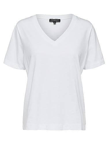 SELECTED FEMME T-shirt damski z dekoltem w serek, Bright White, M