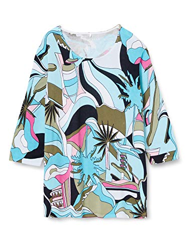 Casual Sweter damski, Niebieski/liliowy/różowy nadruk, 46
