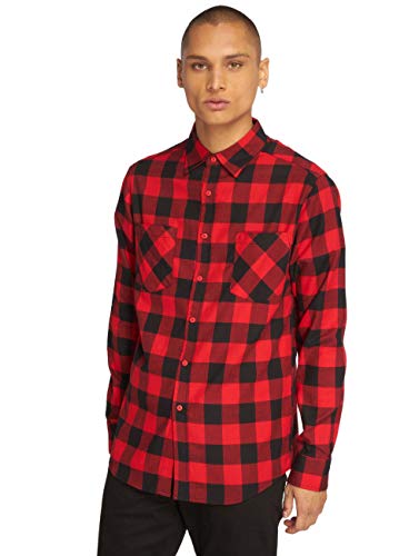 Urban Classics Męska koszula flanelowa z długim rękawem, górna część dla mężczyzn z kieszeniami na piersi, dostępna w wielu wariantach kolorystycznych, rozmiary XS-5XL, Blk/Red, 3XL
