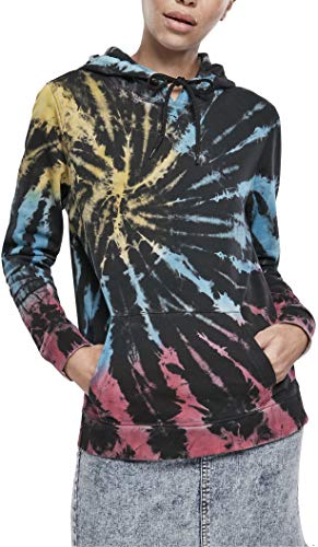 Urban Classics Damska bluza z kapturem Ladies Tie Dye Hoody Hooded Sweatshirt, czarny, XXL