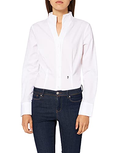 Seidensticker Damska bluzka z kołnierzem kielichowym z długim rękawem, krój slim fit, uniwersalna, bez prasowania, biały, 44