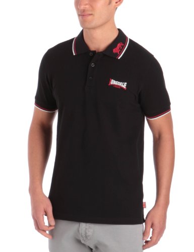 Lonsdale Męska koszulka polo z krótkim rękawem Lion, czarny/ciemnoczerwony/biały, XXL